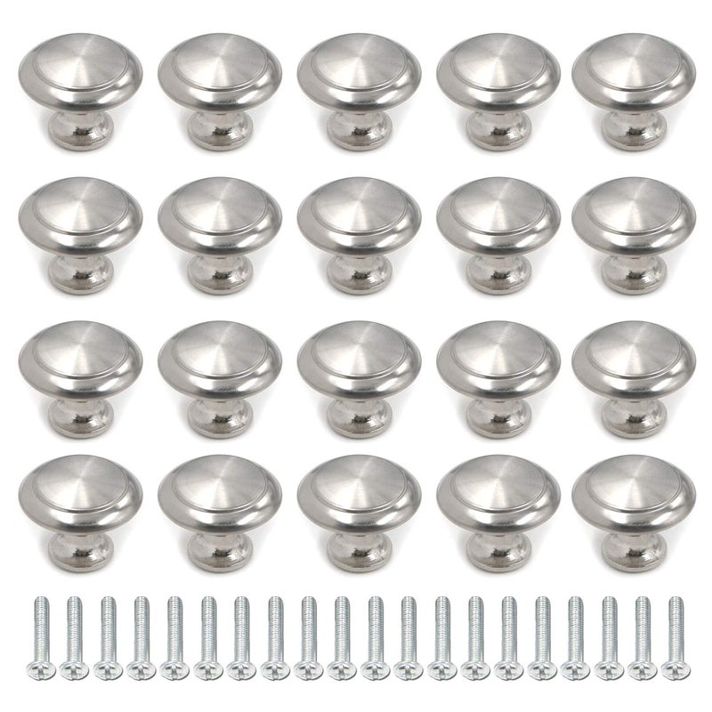 Geesatis 20 pcs Silver Cabinet Knobs Round Brushed Nickel Drawer Knobs Modern Cabinet Door Knobs Kitchen Cabinet Knobs, with Mounting Screws, Knob Dia 1.2 inch - Image 1